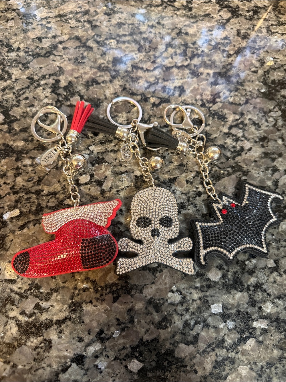 Bag Charms Red, Black & Silver Sparkle Keychain Set - Stocking,Skull & Bat